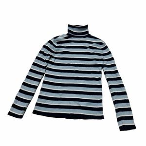 Striped Light Blue White Black Turtleneck Sweater Size Small Medium